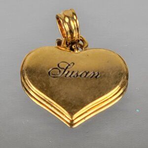 BGE SUSAN Name Engraved Heart Pendant Gold Plated Over Sterling Silver 1"
